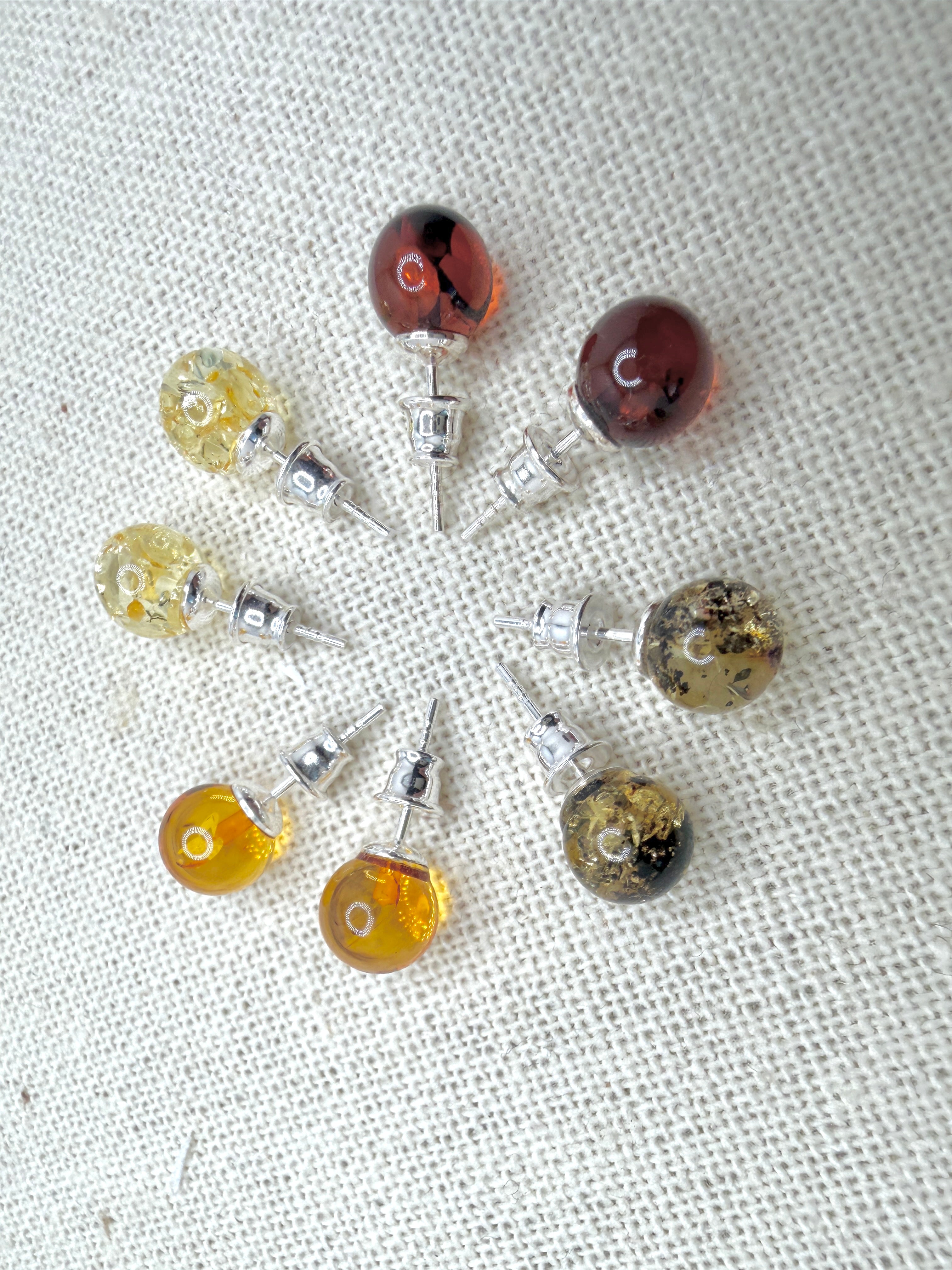 Classic 8mm Baltic Amber Stud Earrings – Cognac, Green, Lemon & Cherry