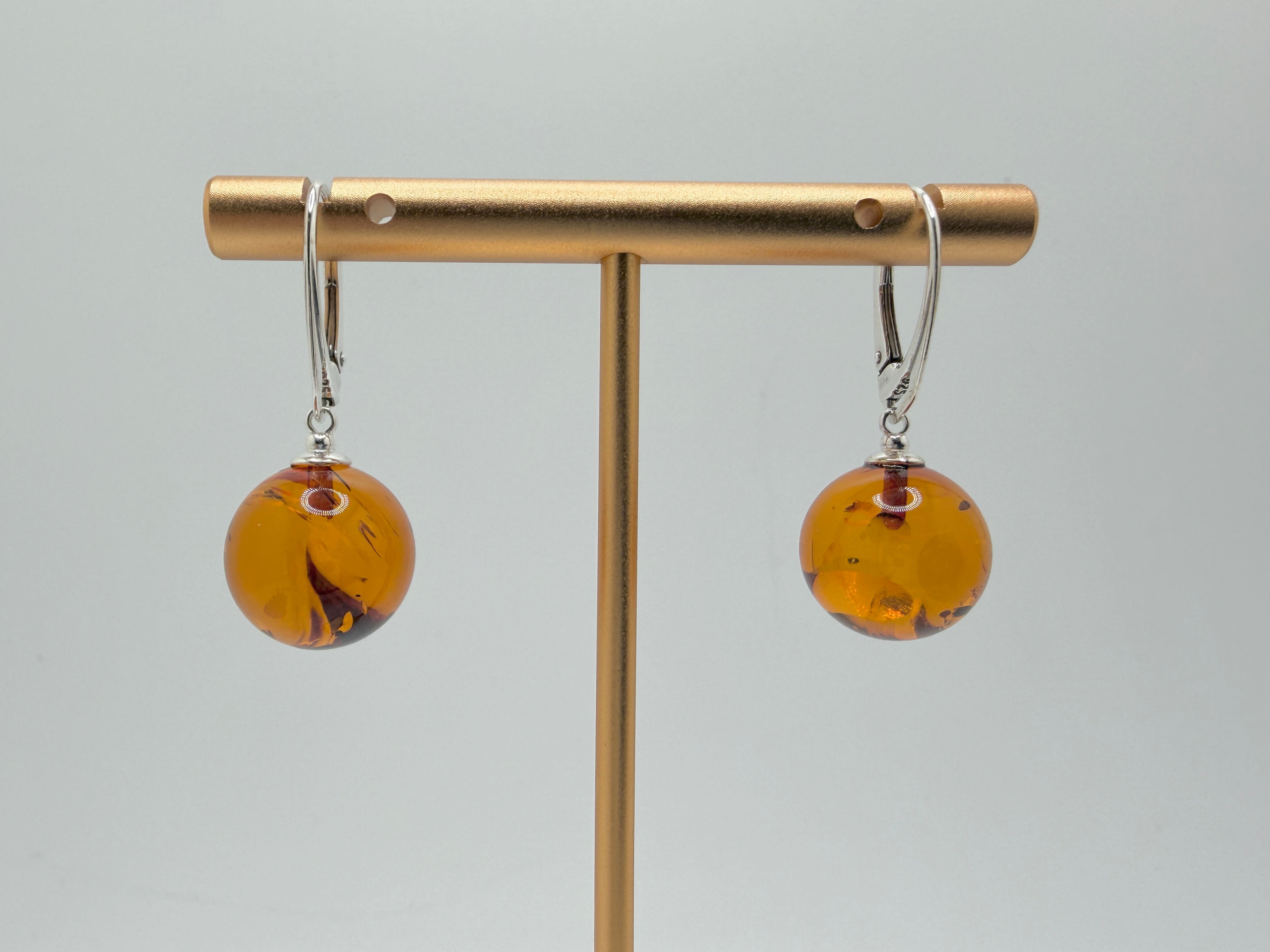 Classic Honey Baltic Amber Dangle Leverback Ball Earrings in Sterling Silver – Everyday Luxury