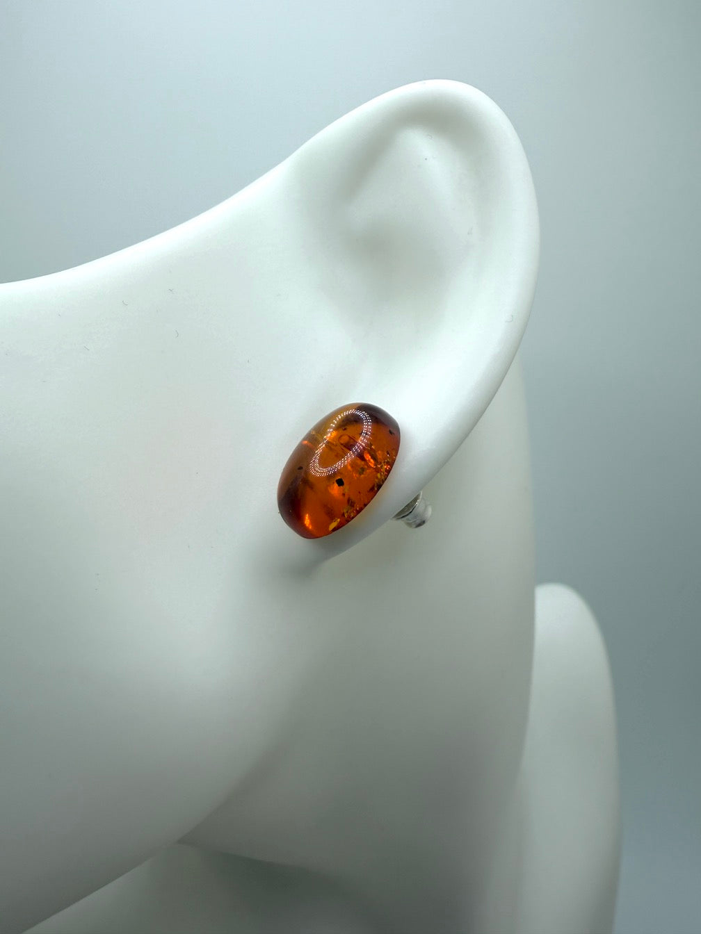 Classic Oval Cognac Amber Stud Earrings in Sterling Silver