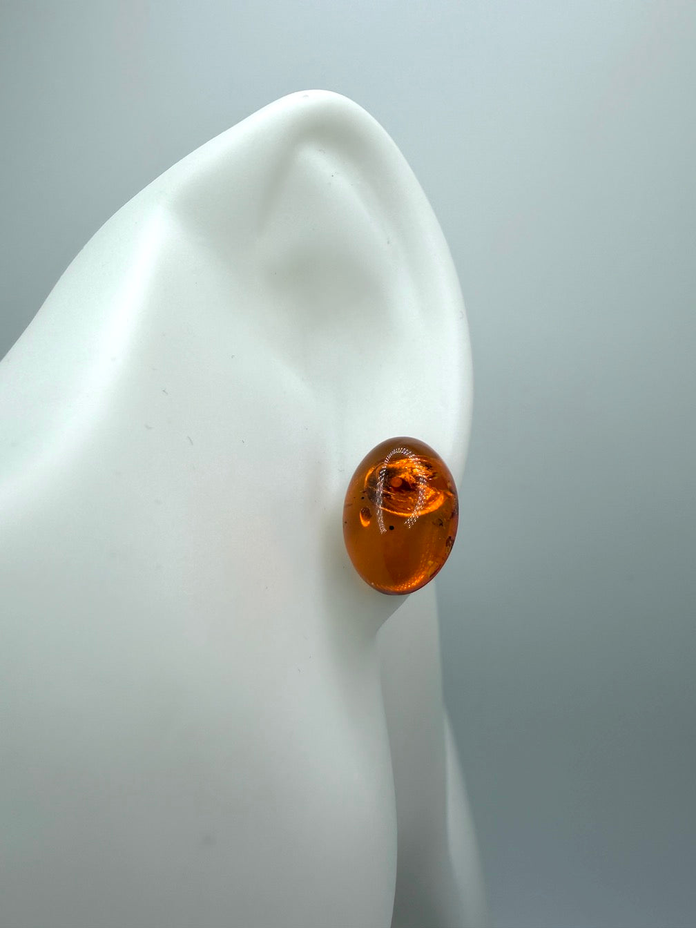 Classic Oval Cognac Amber Stud Earrings in Sterling Silver
