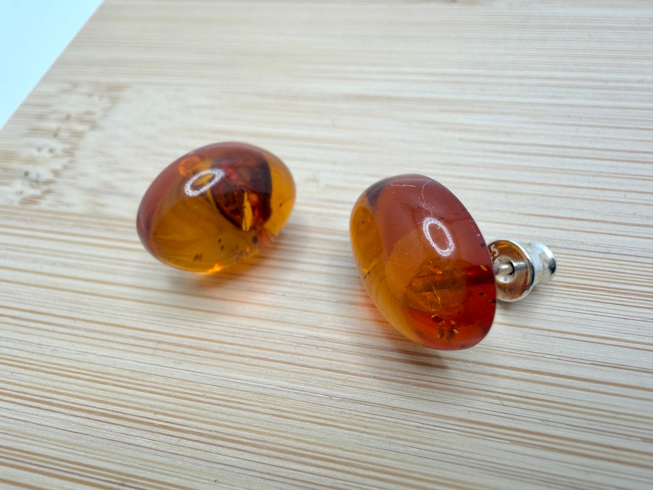 Classic Oval Cognac Amber Stud Earrings in Sterling Silver
