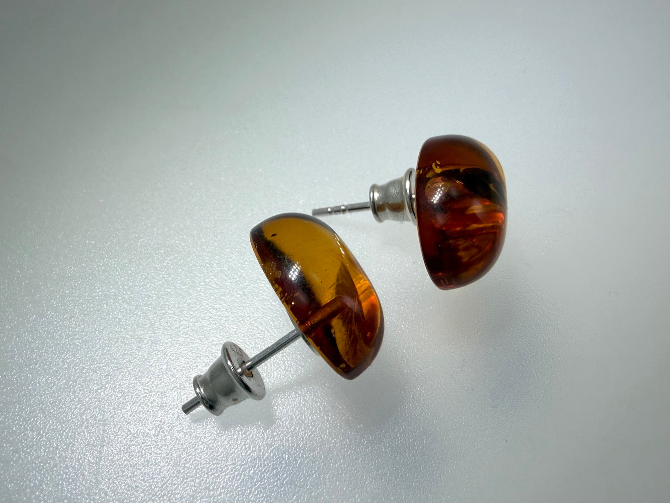 Classic Oval Cognac Amber Stud Earrings in Sterling Silver