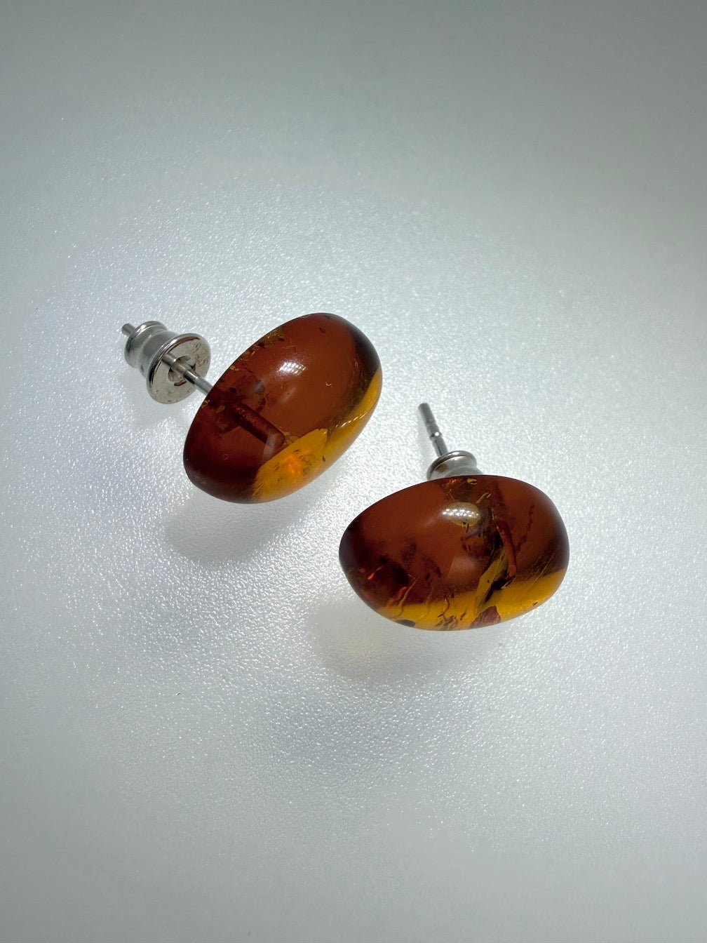 Classic Oval Cognac Amber Stud Earrings in Sterling Silver