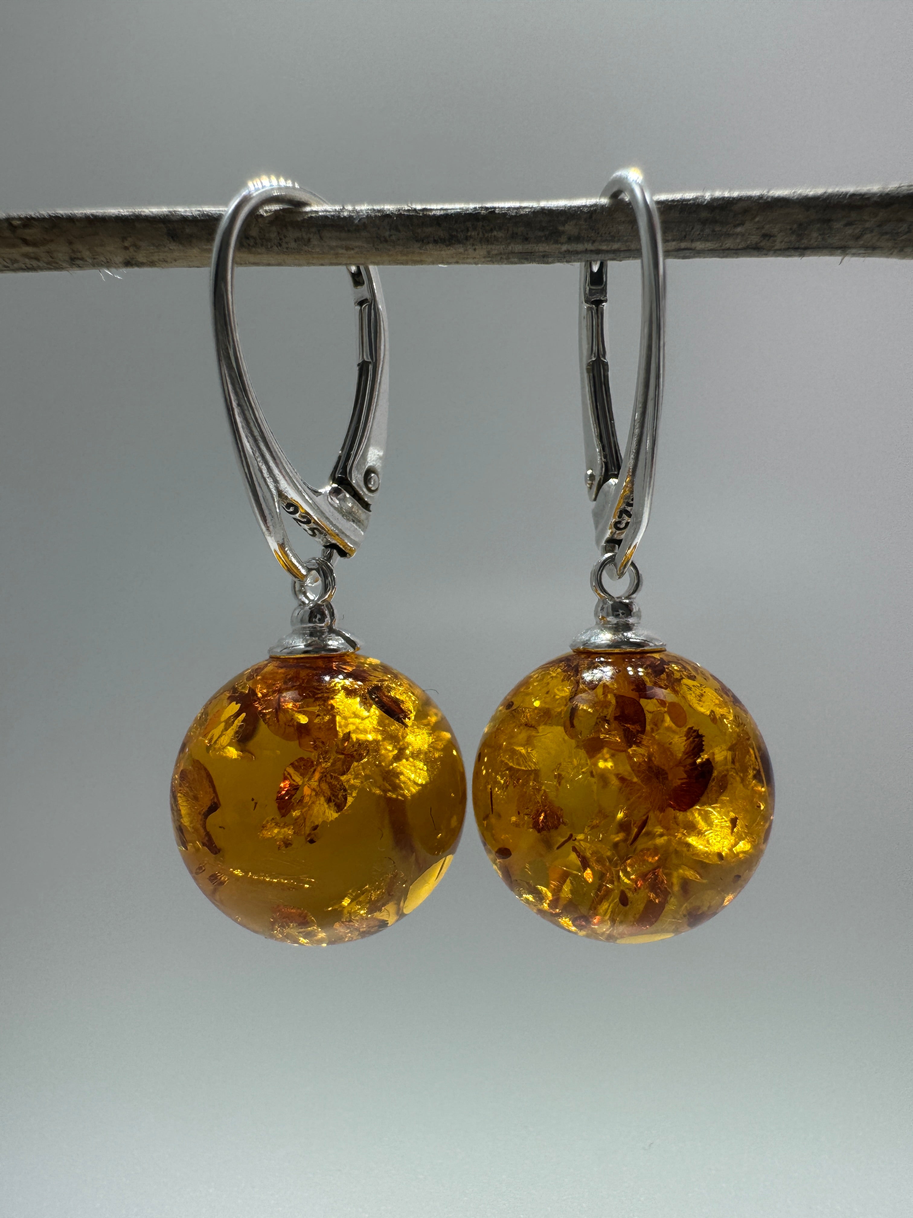 Classic Honey Baltic Amber Dangle Leverback Ball Earrings in Sterling Silver – Everyday Luxury