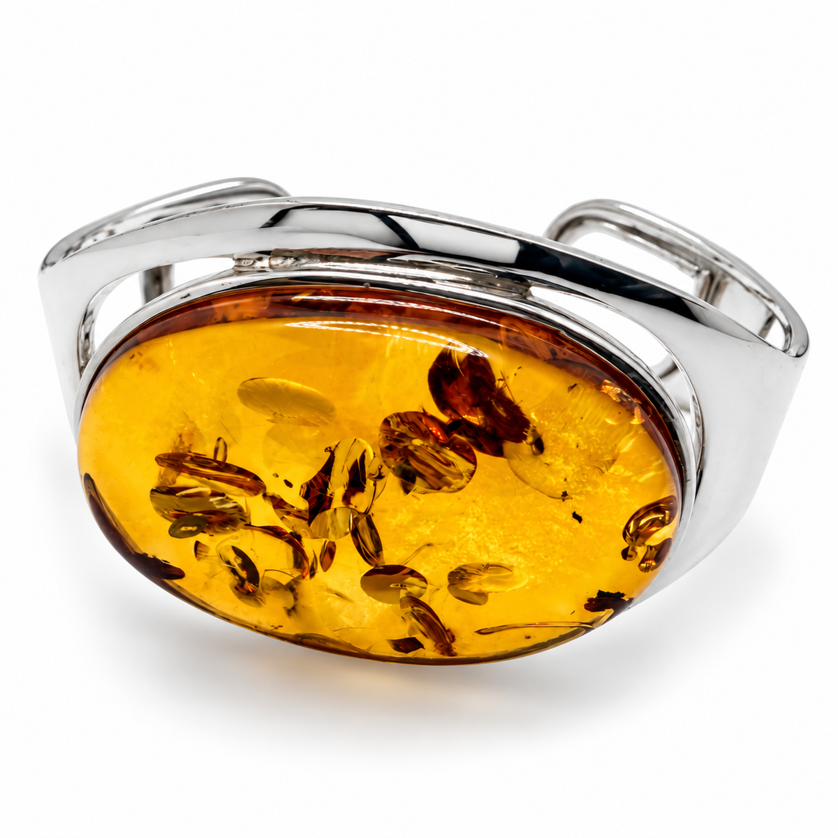 Large Cognac Baltic Amber Cuff Bracelet, Sterling Silver Statement Bracelet,