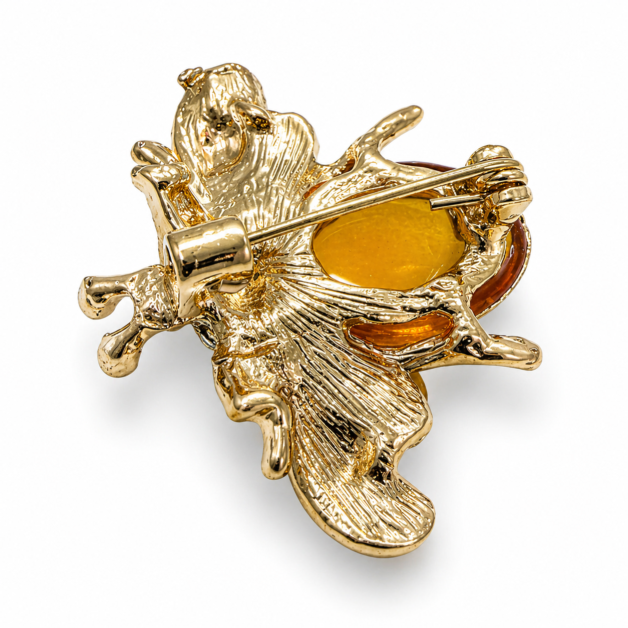 Genuine Baltic Amber Bumblebee Brooch – Butterscotch & Honey Amber – Black Onyx Wings – CZ Accents – Nature Inspired Jewelry
