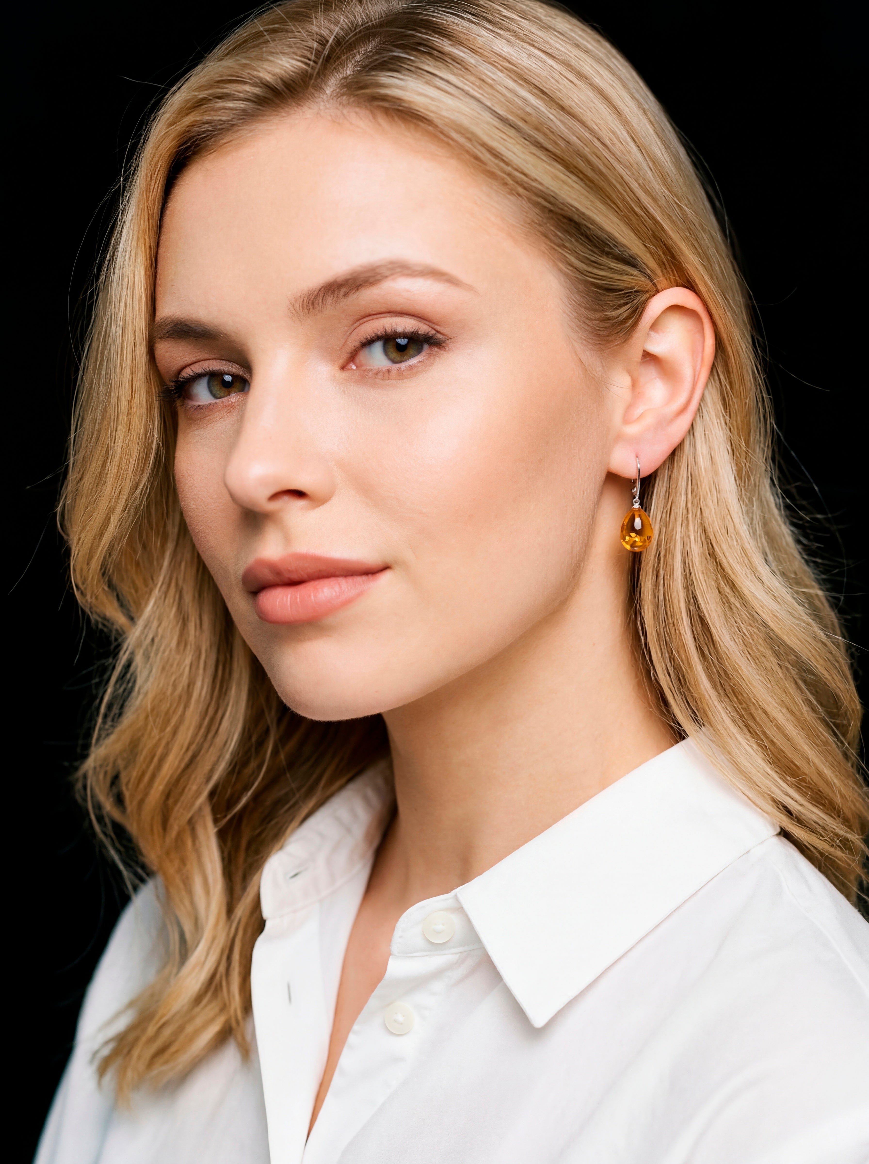 Genuine Baltic Amber Teardrop Drop Earrings - Cognac Color-Sterling Silver Lever Backs