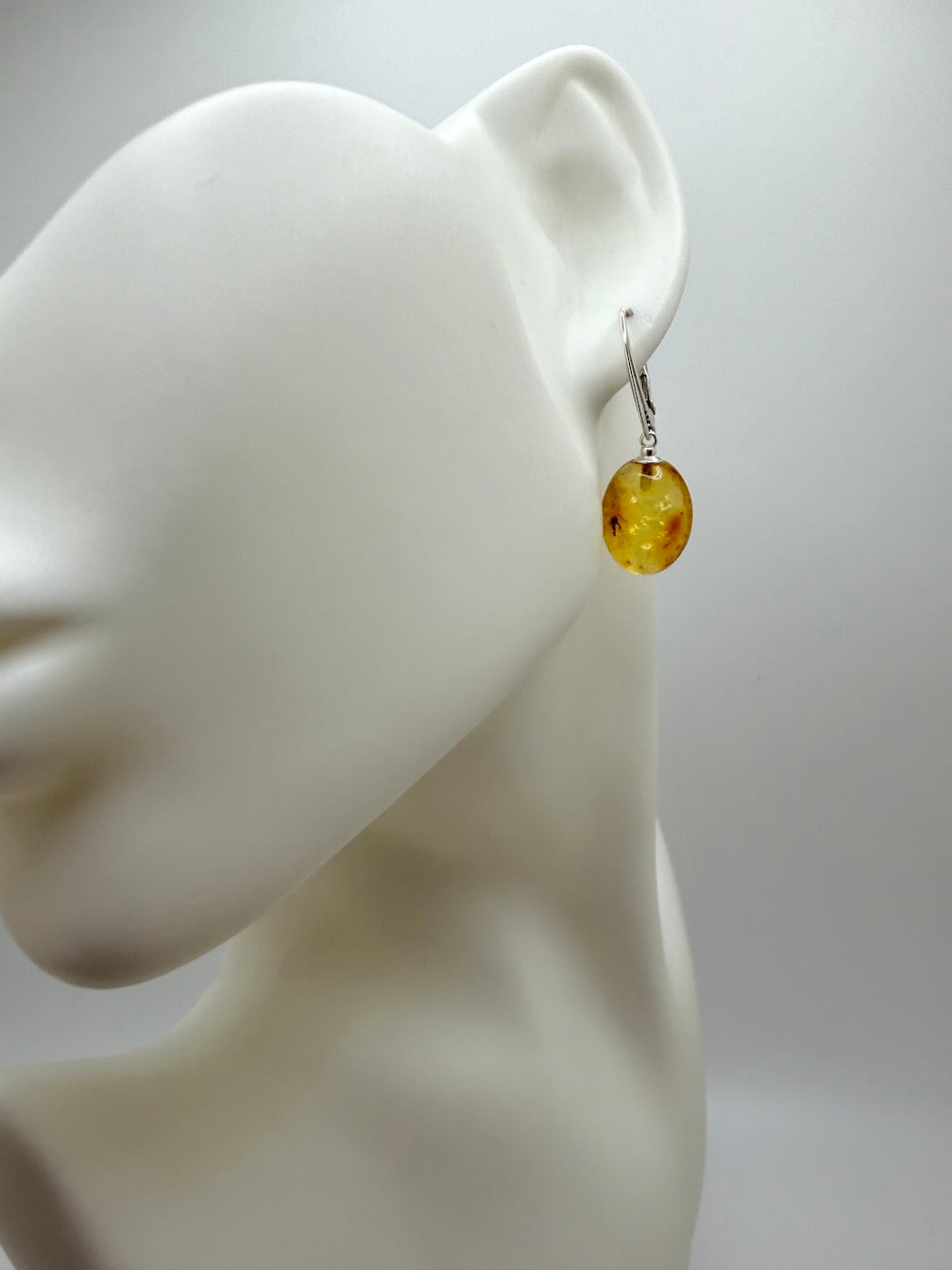 Extremely Rare Genuine Baltic Amber Lemon Insect Inclusion Earrings – Bubbles / Insects - Collector’s Grade Lever Back Design