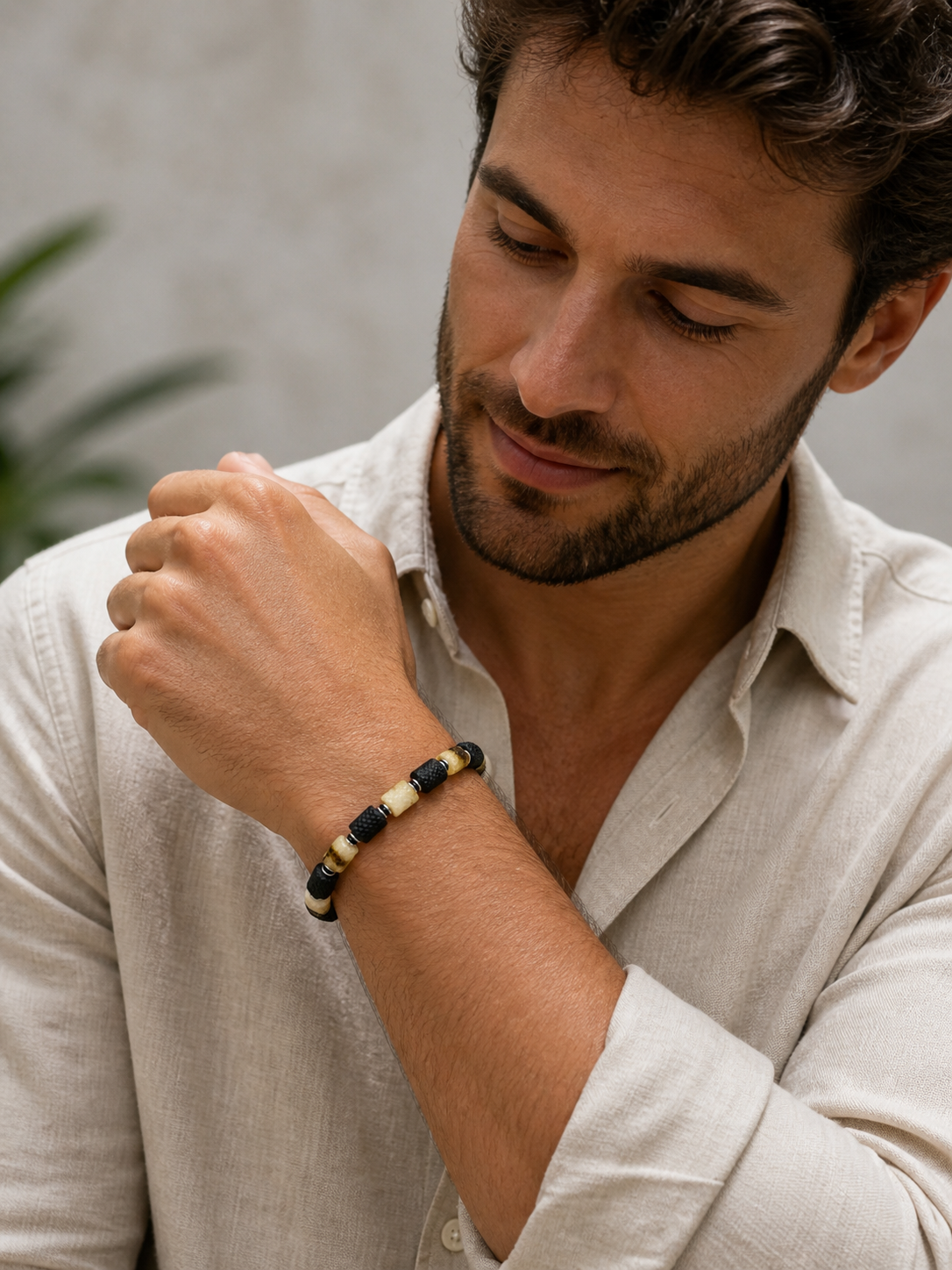 Extremely Rare Handmade in Poland Baltic Amber Men’s Bracelet – Snakeskin Pattern, Two Designs Available