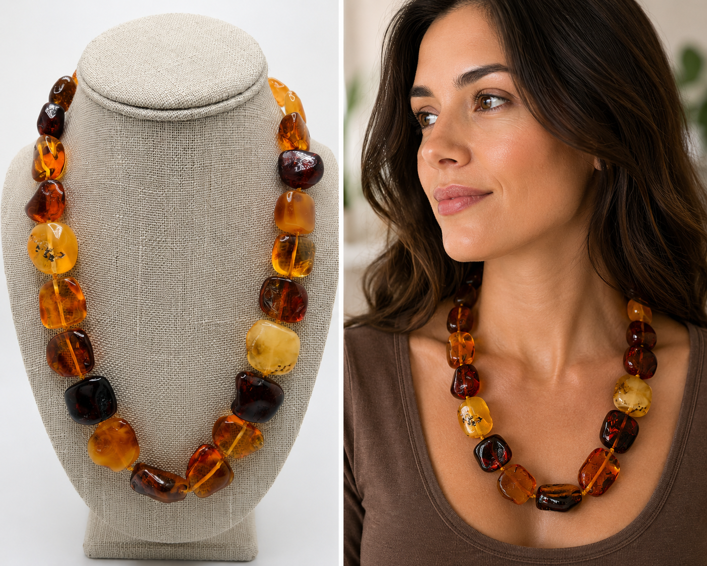 Genuine Baltic Amber Multicolor Baroque Cube Necklace 
