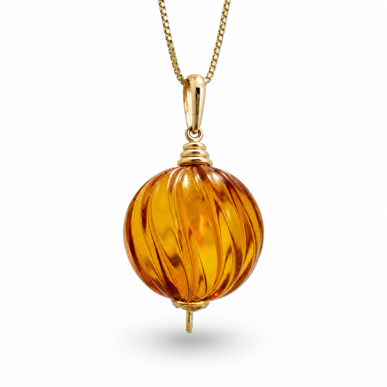 Rare Faceted Baltic Amber Pendant & Earrings Set – 14K Gold