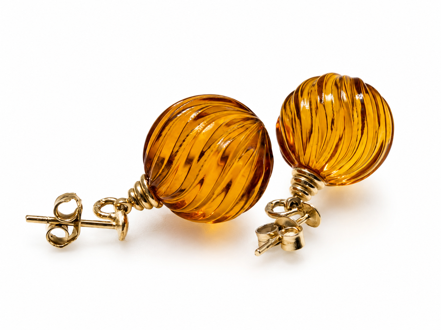 Rare Faceted Baltic Amber Pendant & Earrings Set – 14K Gold