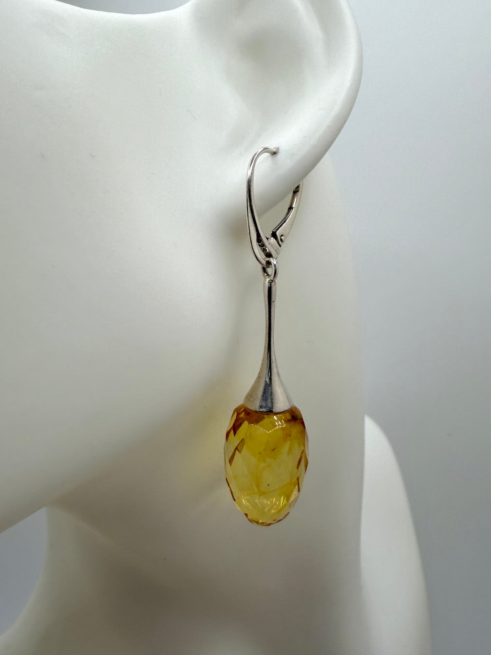 Faceted Lemon Baltic Amber Drop Earrings – Sterling Silver Lever Back