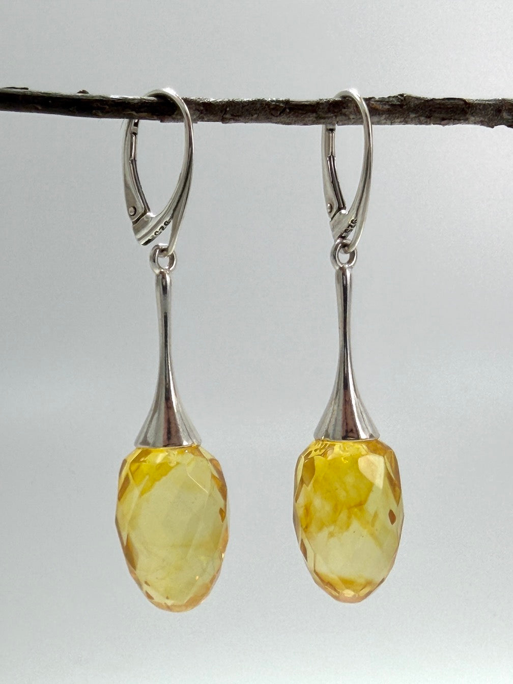 Faceted Lemon Baltic Amber Drop Earrings – Sterling Silver Lever Back