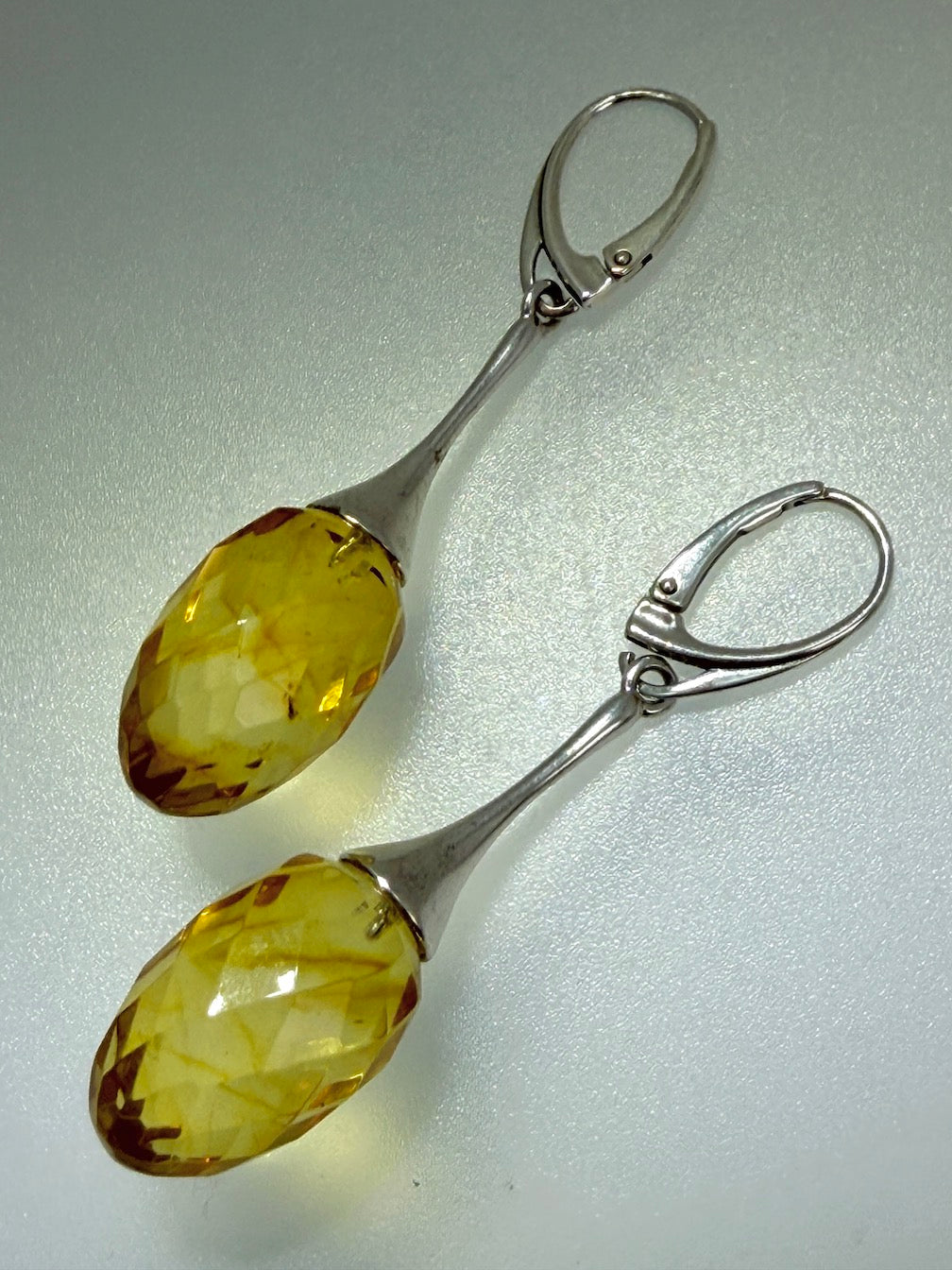 Faceted Lemon Baltic Amber Drop Earrings – Sterling Silver Lever Back