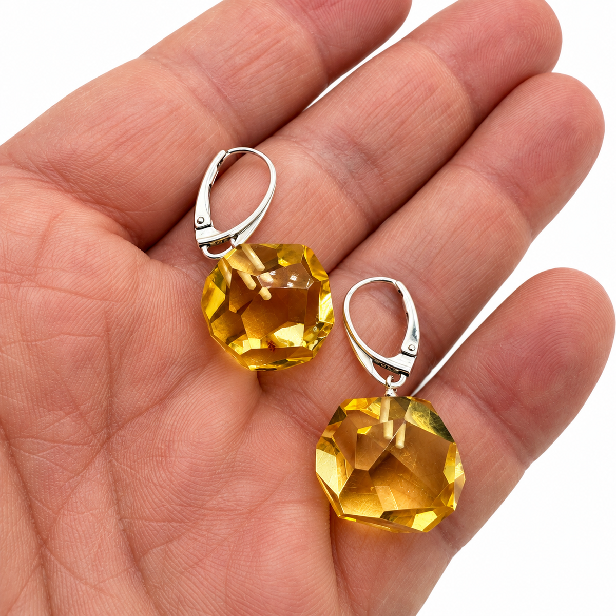 Faceted Lemon Baltic Amber Earrings