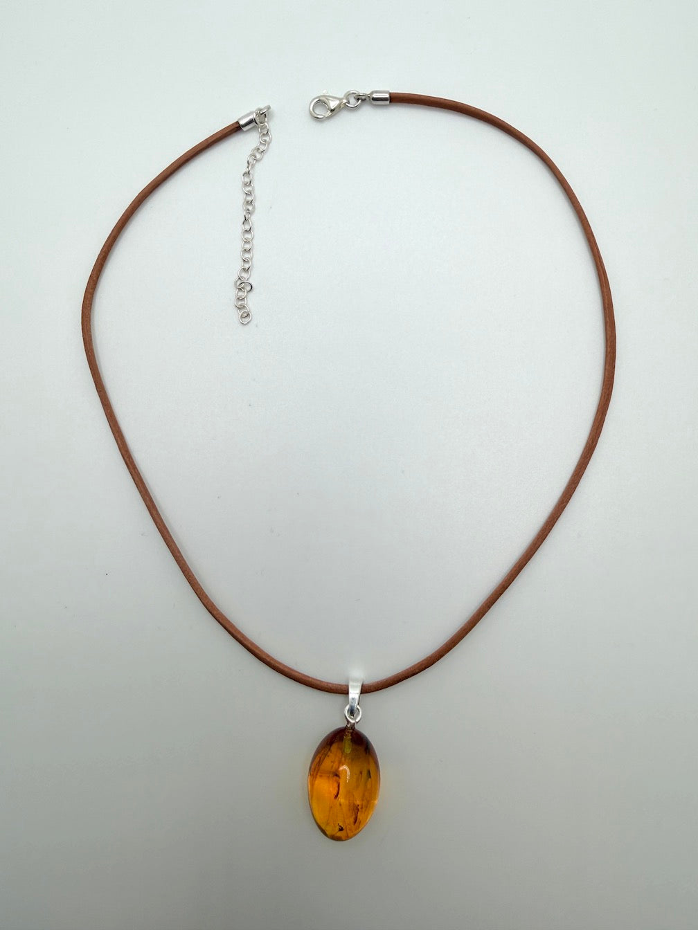 Fossil Inclusion Genuine Baltic Amber & Sterling Silver Oval Drop Pendant 