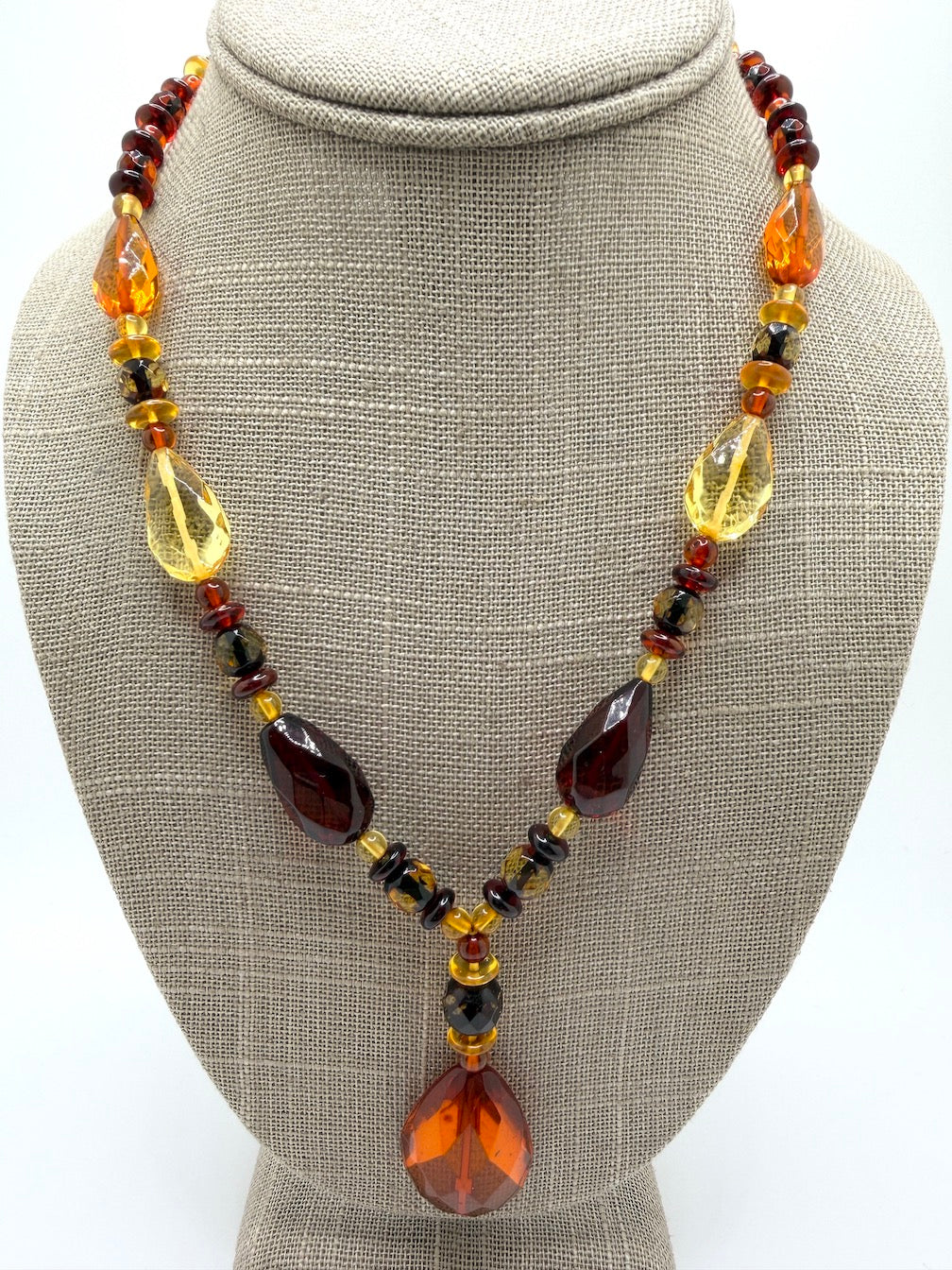 Genuine Amber Faceted Multi Stone Bead Necklace