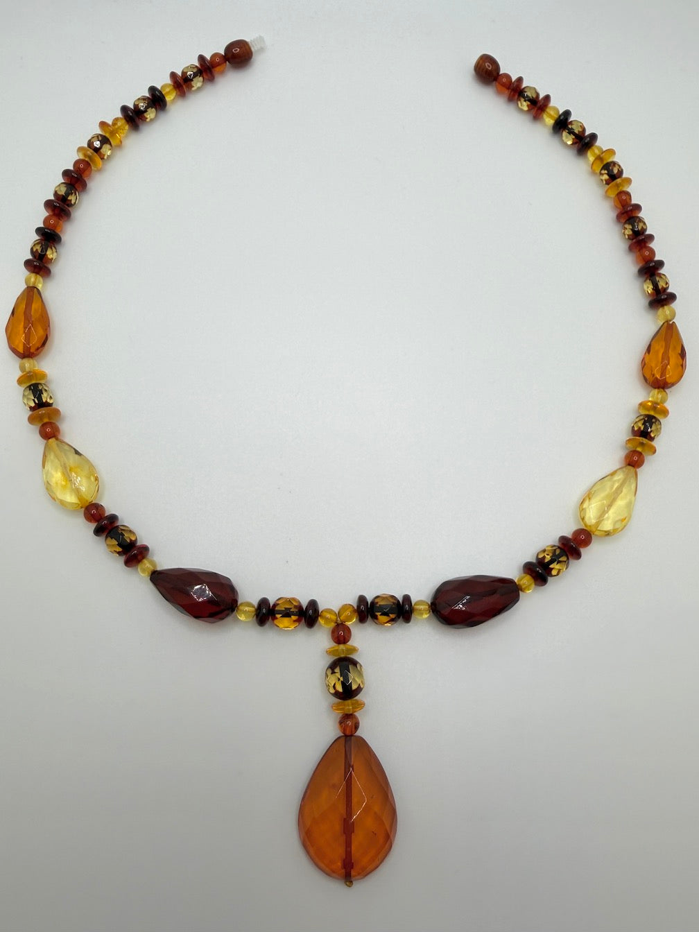 Genuine Amber Faceted Multi Stone Bead Necklace