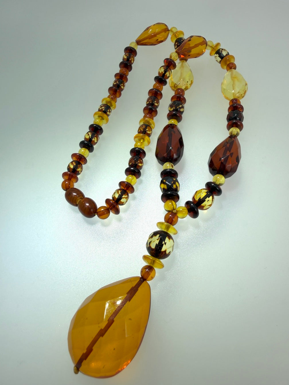 Genuine Amber Faceted Multi Stone Bead Necklace