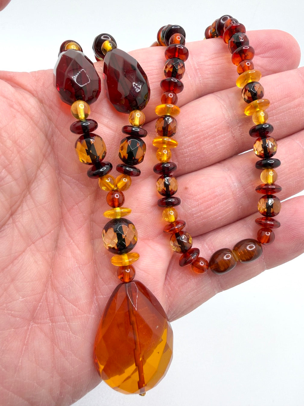 Genuine Amber Faceted Multi Stone Bead Necklace