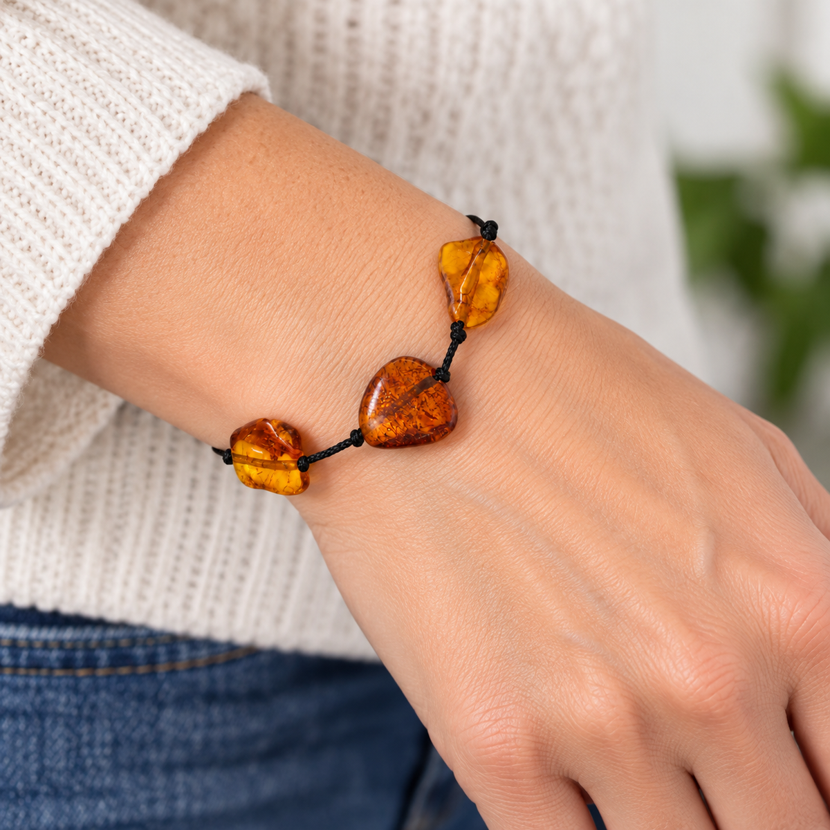 Genuine Baltic Amber Adjustable String Bracelet 