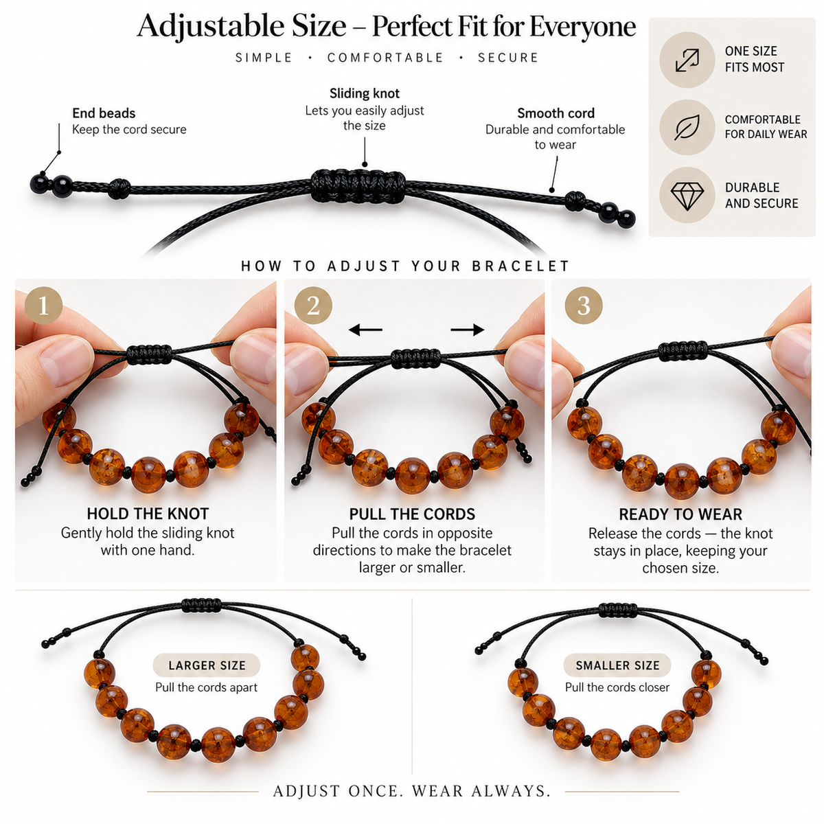 Genuine Baltic Amber Adjustable String Bracelet 
