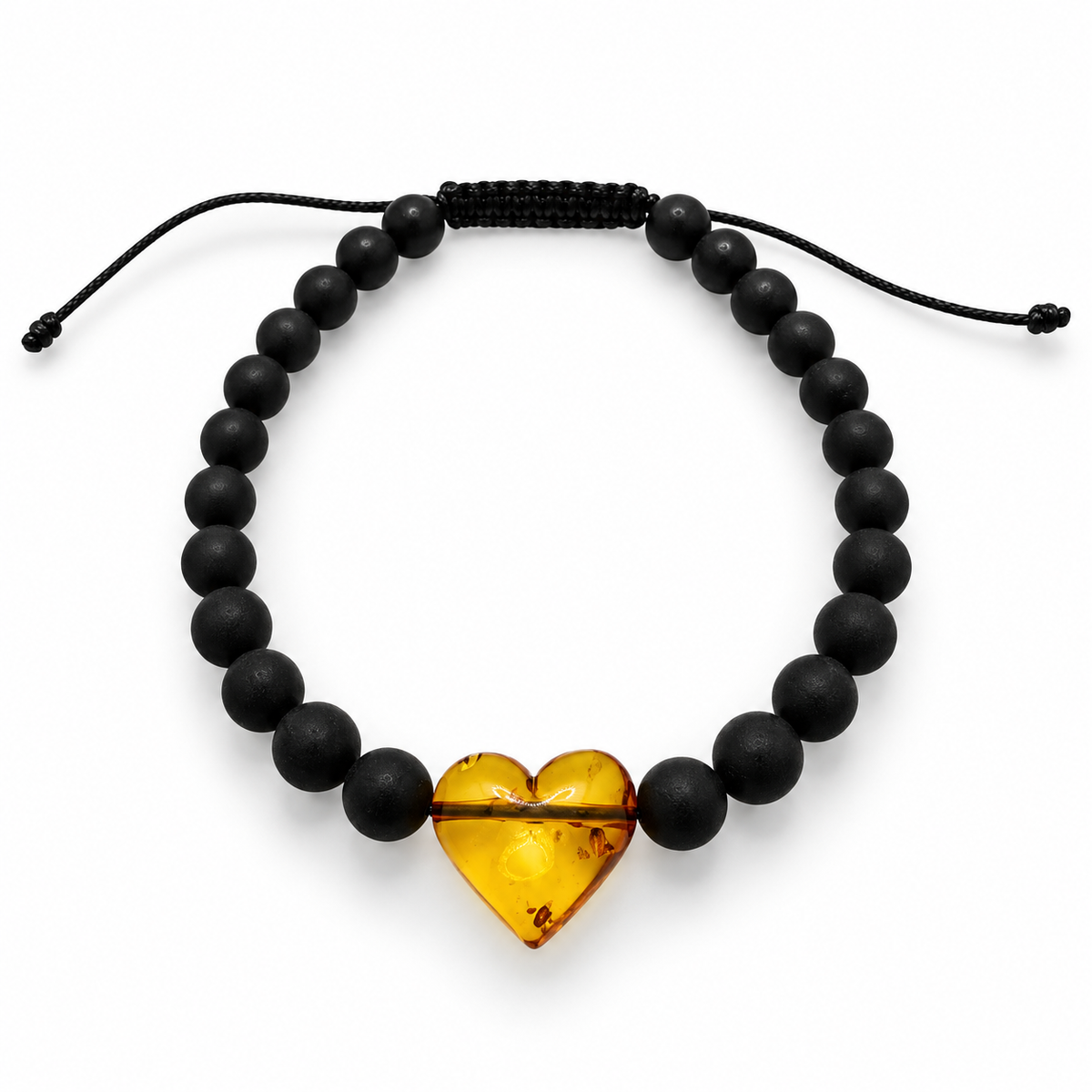 Genuine Baltic Amber Heart Bracelet – Cognac Amber & Black Amber 