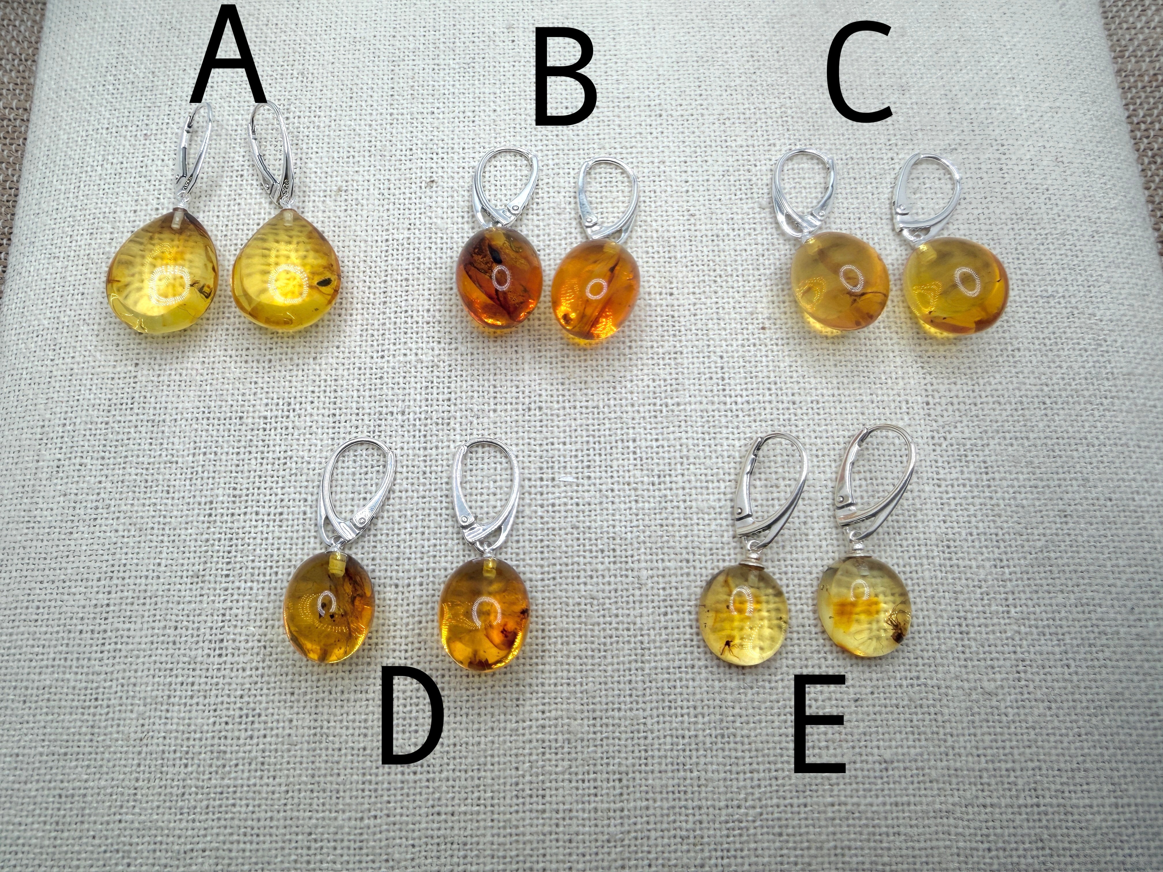 Genuine Baltic Amber Bug Inclusion Earrings • Sterling Silver Lever Back