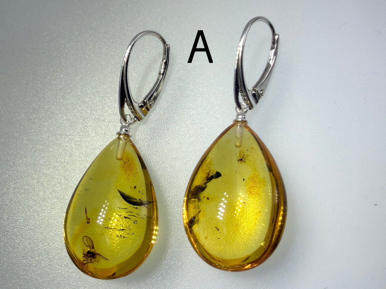Genuine Baltic Amber Bug Inclusion Earrings • Sterling Silver Lever Back