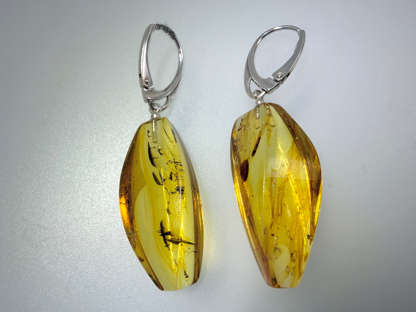 Genuine Baltic Amber Bug Inclusion Earrings • Sterling Silver Lever Back