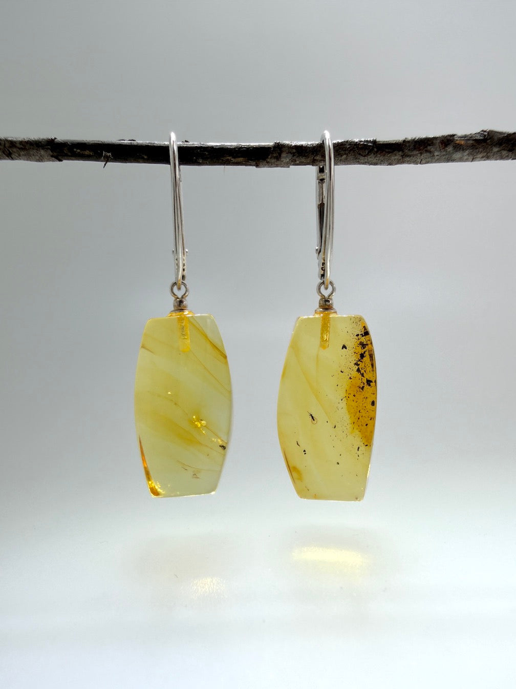 Genuine Baltic Amber Bug Inclusion Earrings • Sterling Silver Lever Back