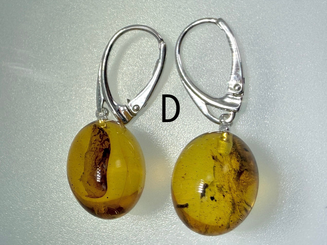 Genuine Baltic Amber Bug Inclusion Earrings • Sterling Silver Lever Back