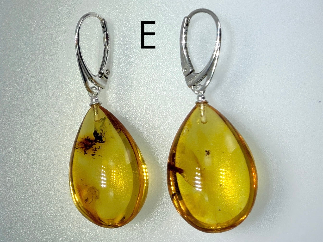 Genuine Baltic Amber Bug Inclusion Earrings • Sterling Silver Lever Back