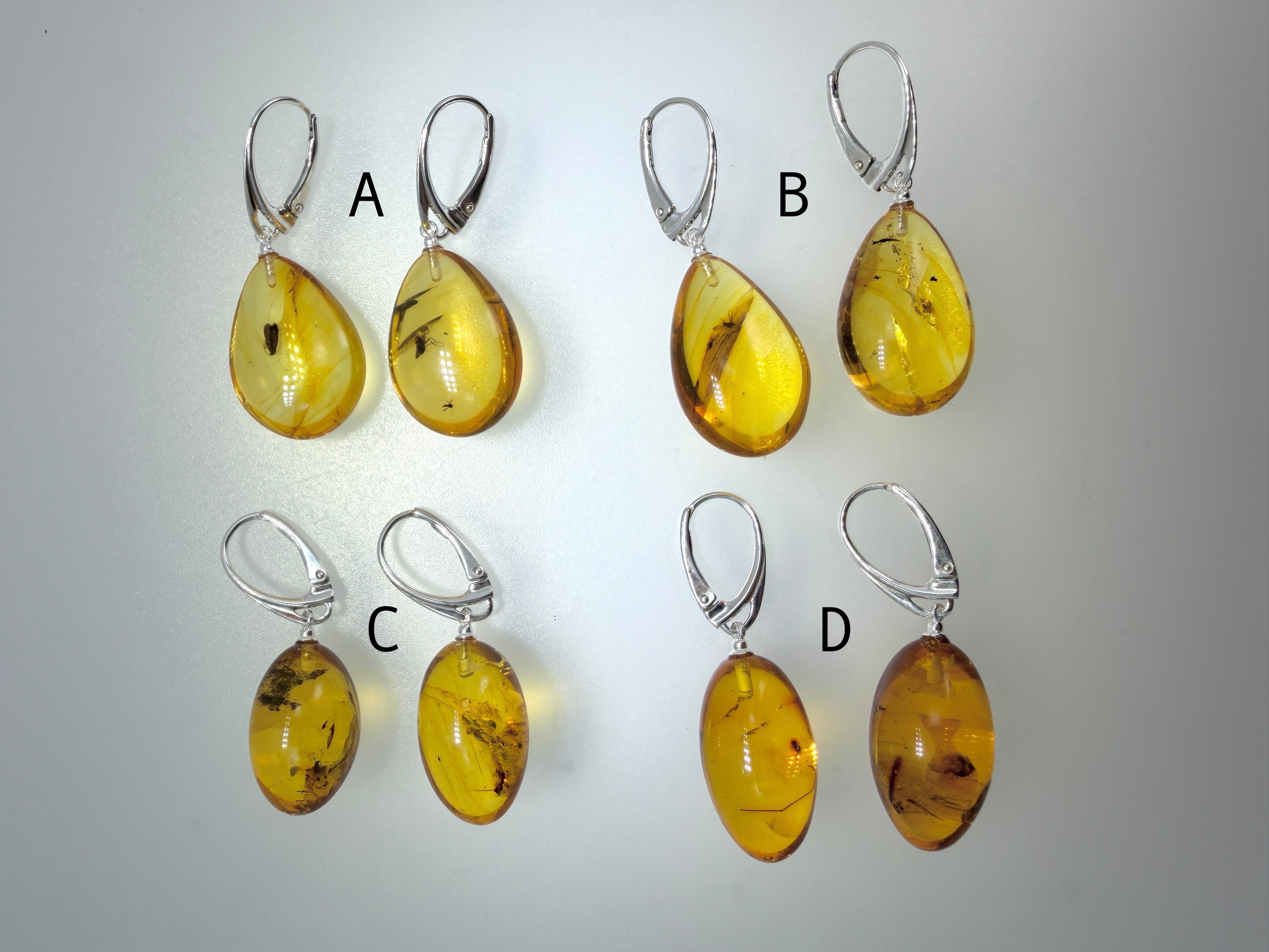 Genuine Baltic Amber Bug Inclusion Earrings • Sterling Silver Lever Back