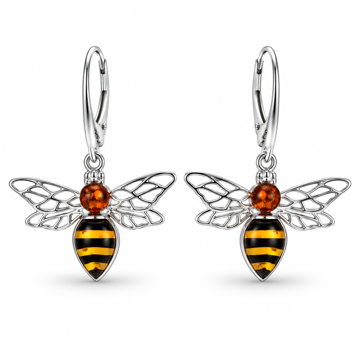 Genuine Baltic Amber Bumblebee Necklace & Earrings Set