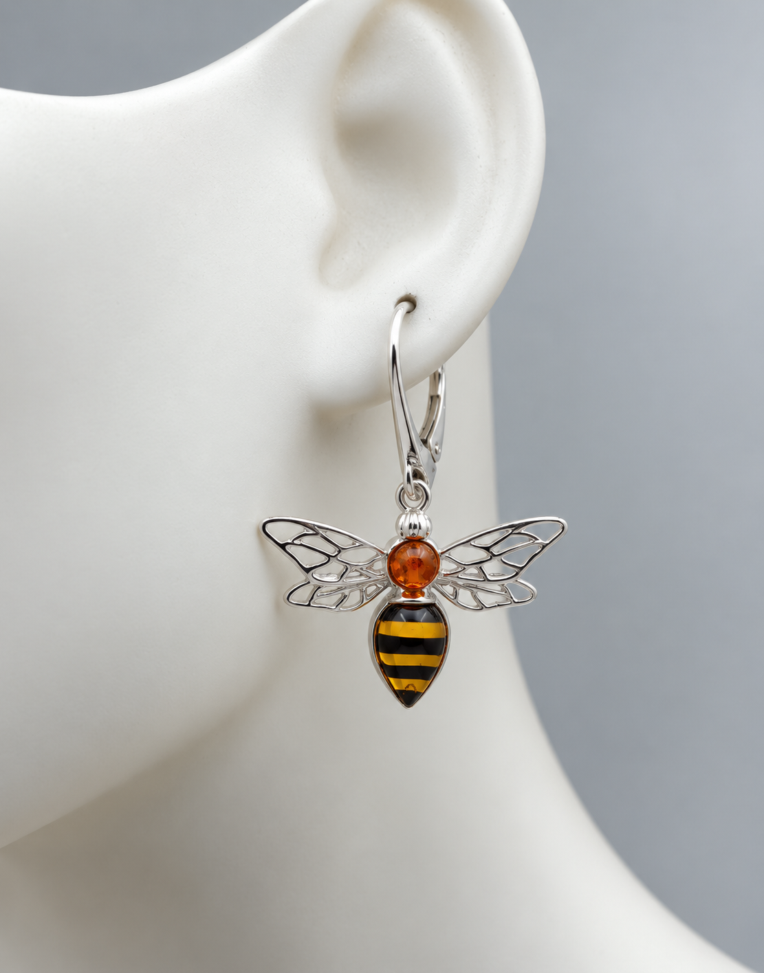 Genuine Baltic Amber Bumblebee Necklace & Earrings Set