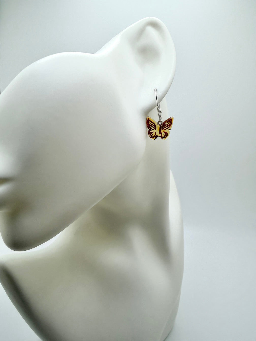 Handmade in Lithuania – Genuine Baltic Amber Butterfly Lever-Back Earrings