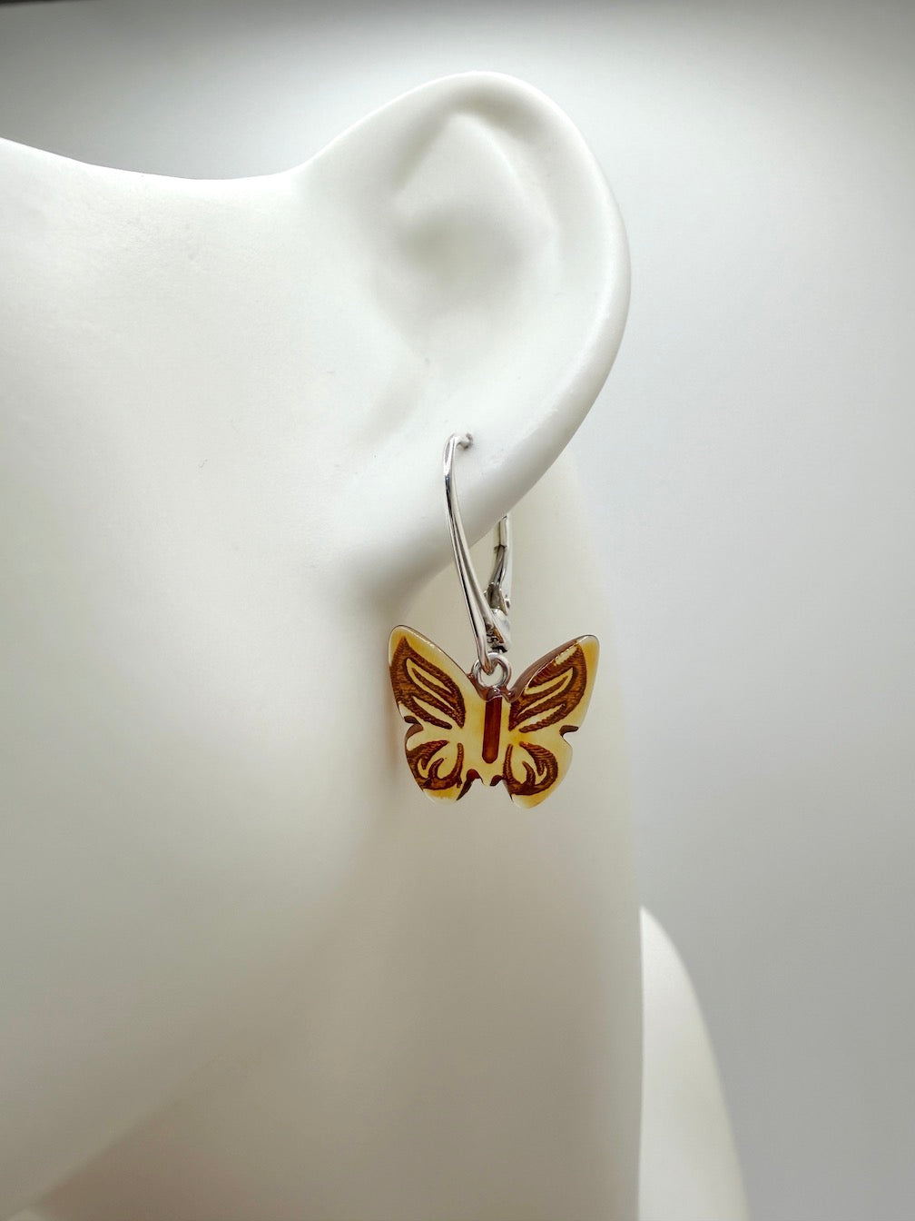Handmade in Lithuania – Genuine Baltic Amber Butterfly Lever-Back Earrings