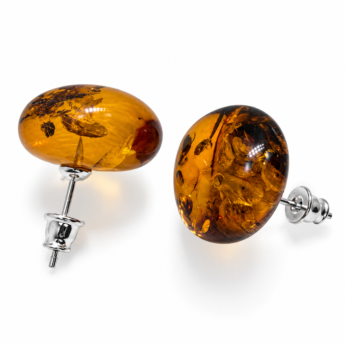 Genuine Baltic Amber Button Stud Earrings