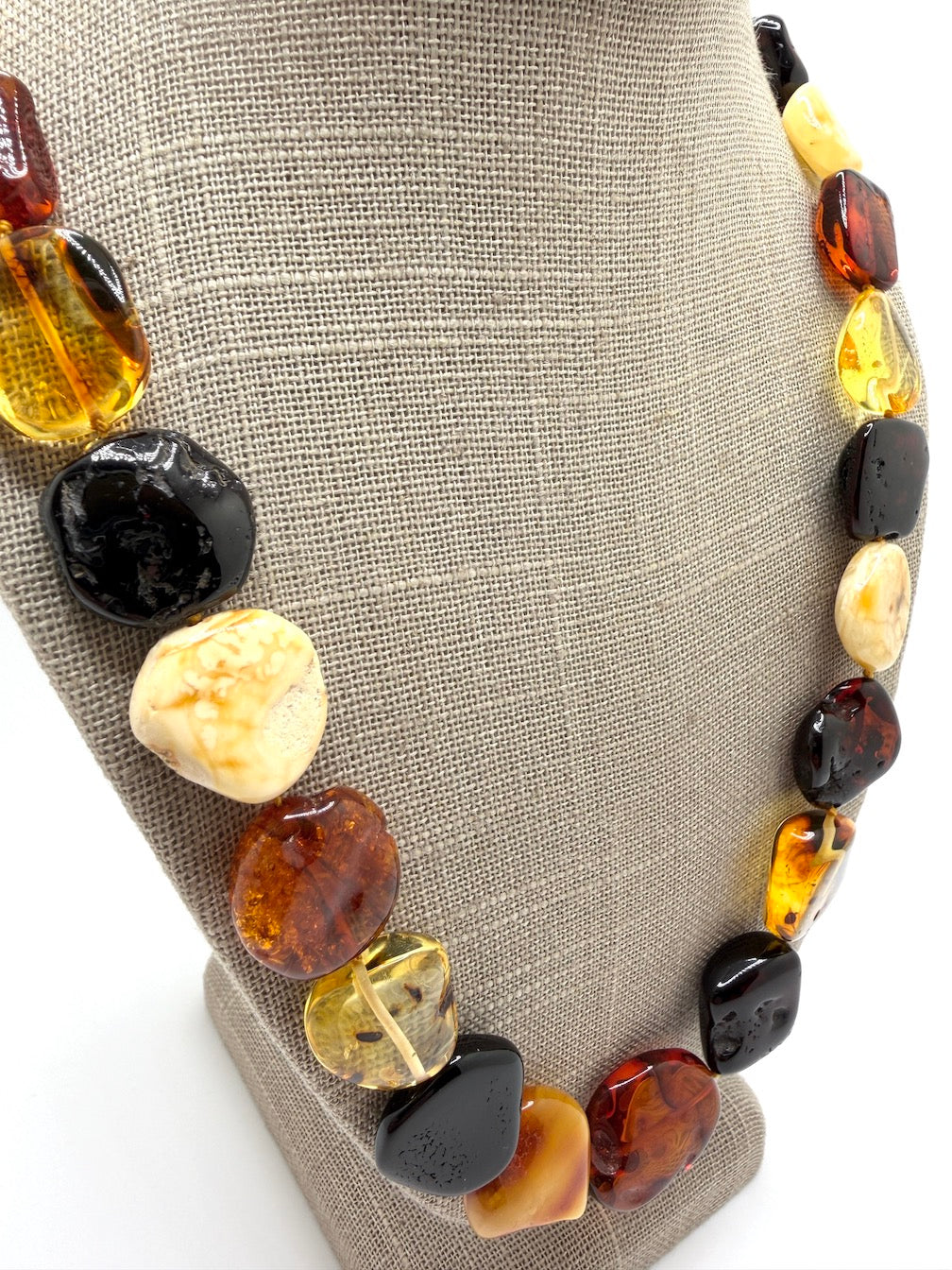 Genuine Baltic Amber Chunk Necklace – Multicolor Ombre White, Butterscotch, Lemon, Honey & Cherry Amber