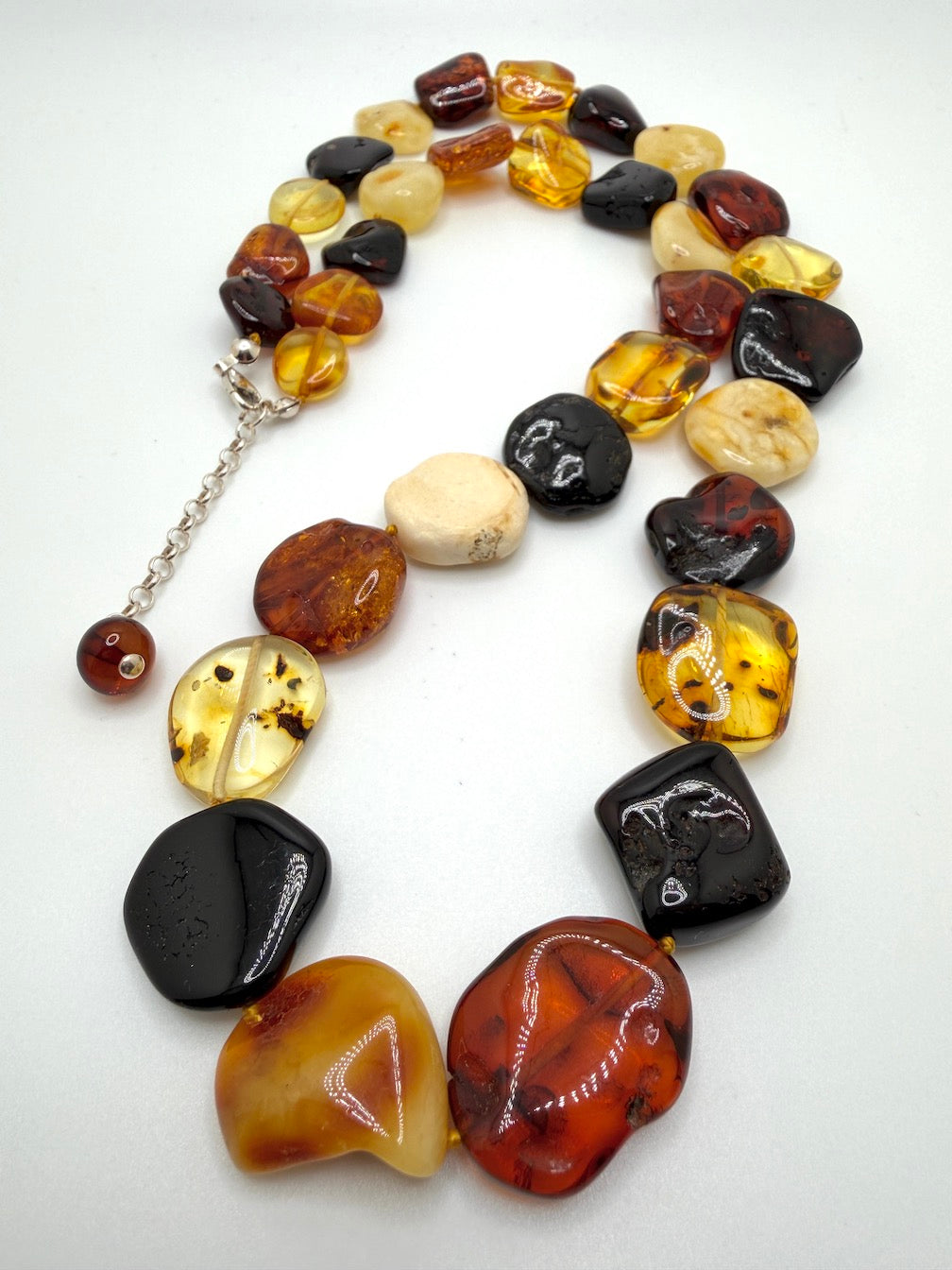 Genuine Baltic Amber Chunk Necklace – Multicolor Ombre White, Butterscotch, Lemon, Honey & Cherry Amber