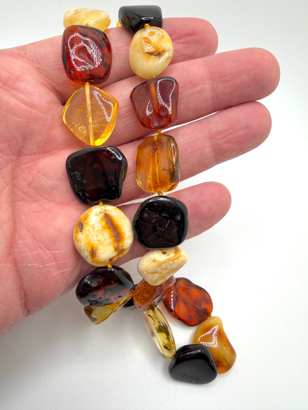 Genuine Baltic Amber Chunk Necklace – Multicolor Ombre White, Butterscotch, Lemon, Honey & Cherry Amber