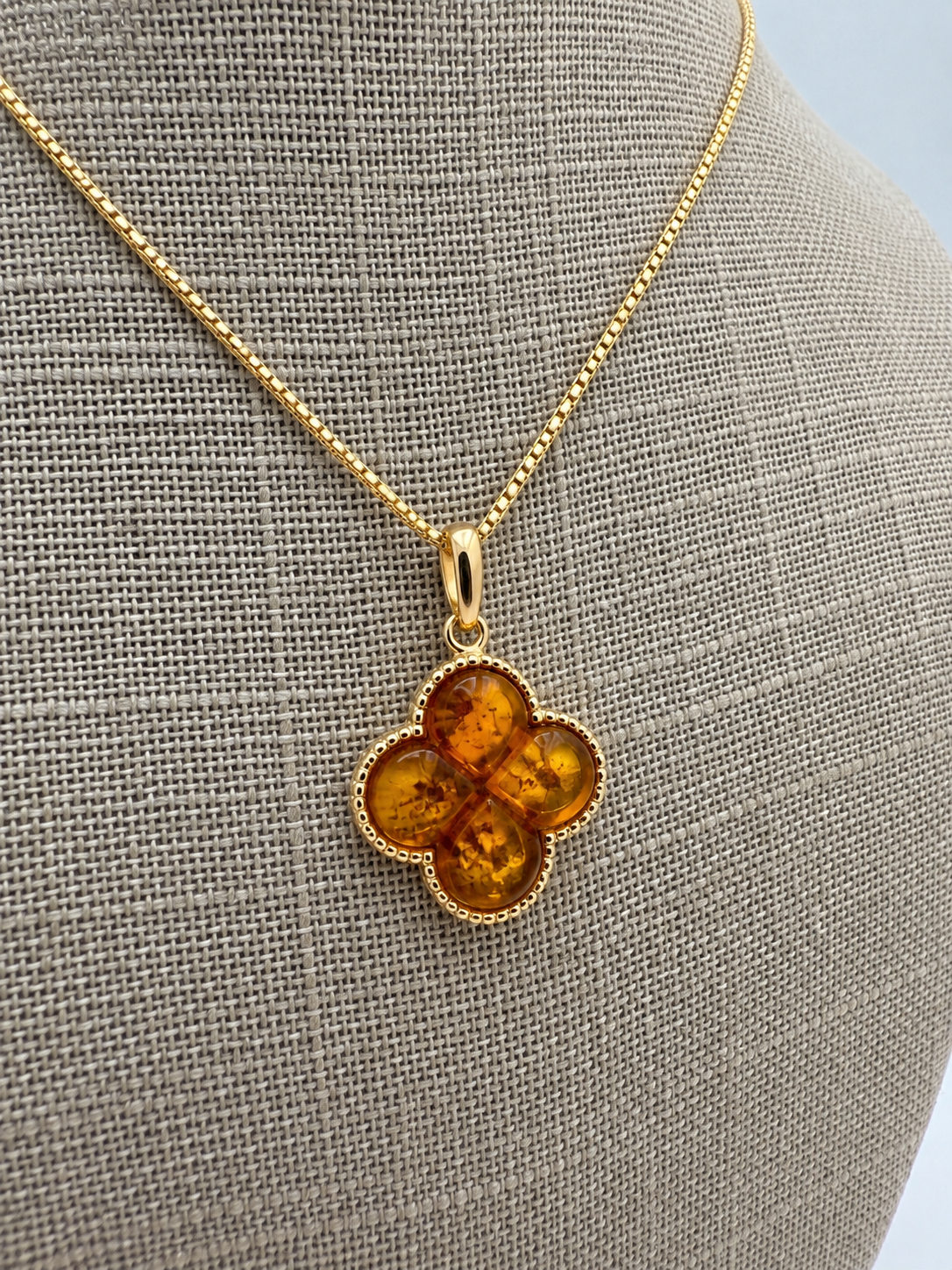 Genuine Baltic Amber Clover Necklace