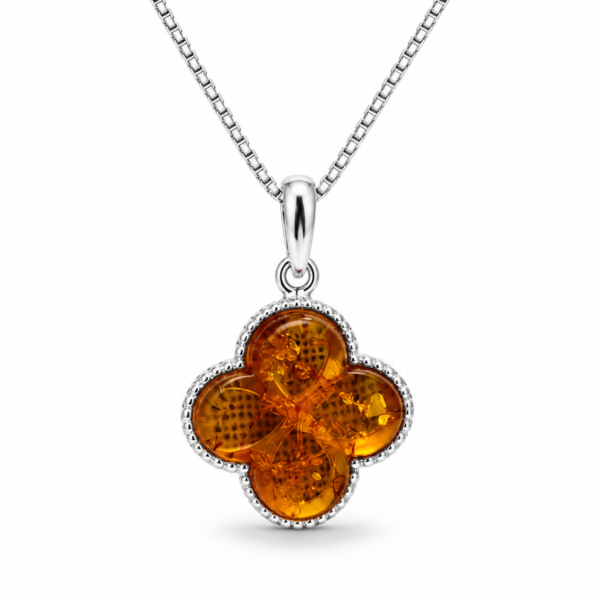 Genuine Baltic Amber Clover Necklace