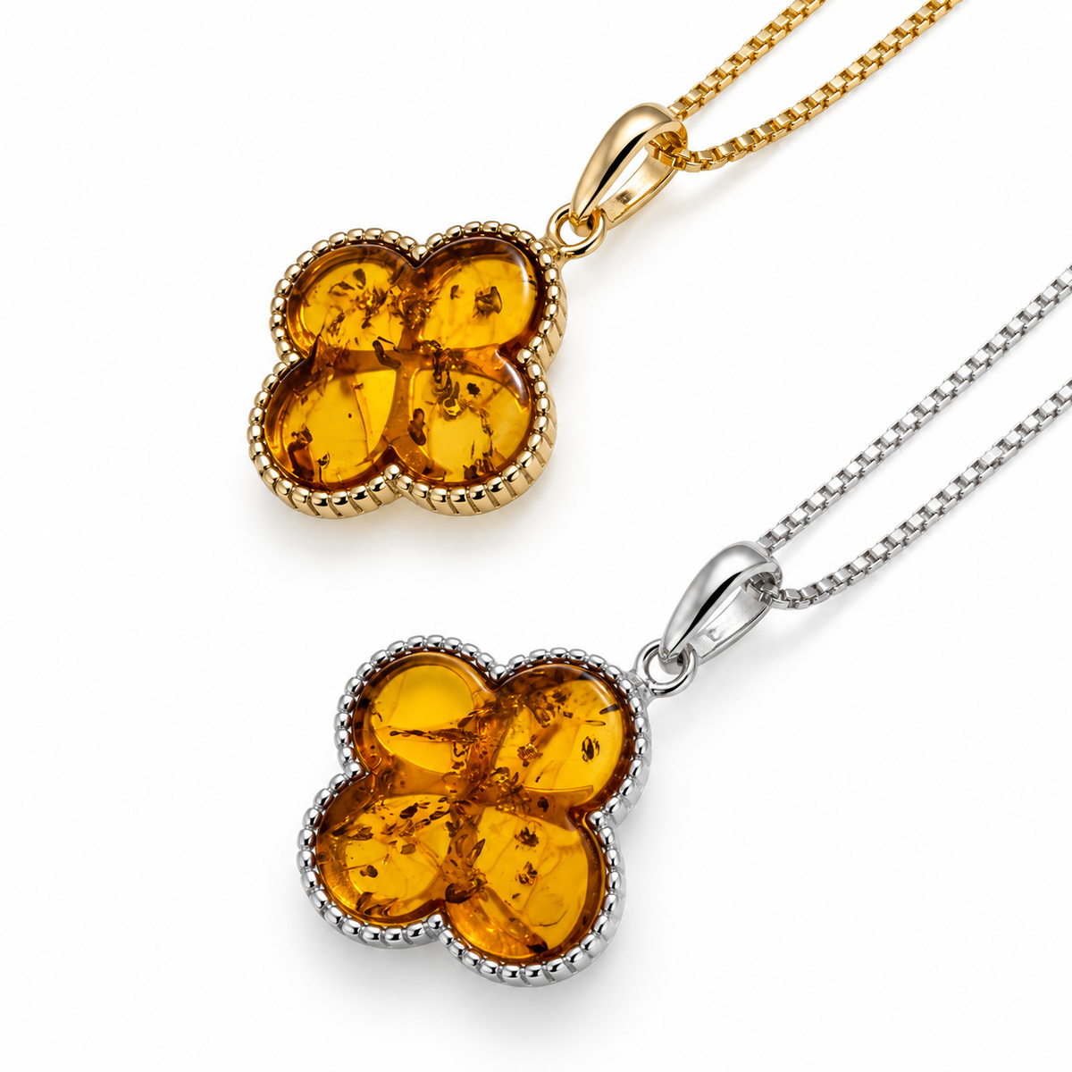Genuine Baltic Amber Clover Necklace