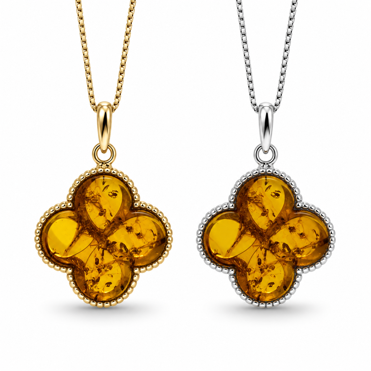 Genuine Baltic Amber Clover Necklace