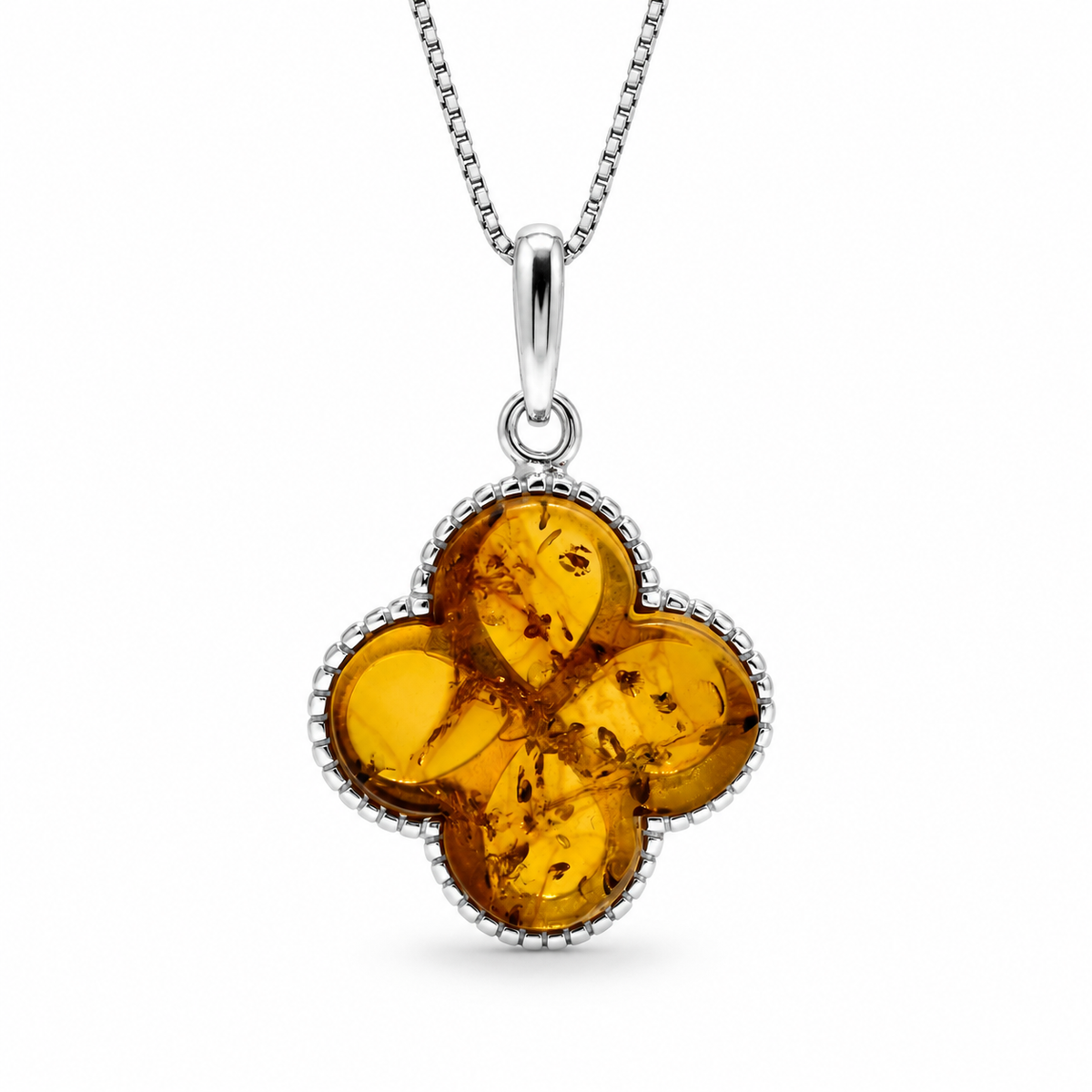 Genuine Baltic Amber Clover Necklace