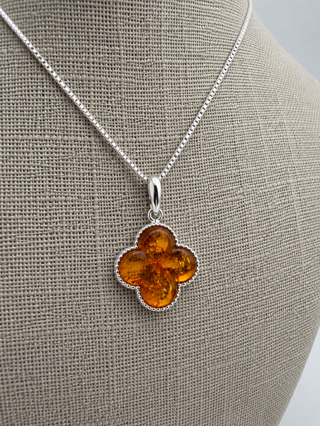 Genuine Baltic Amber Clover Necklace