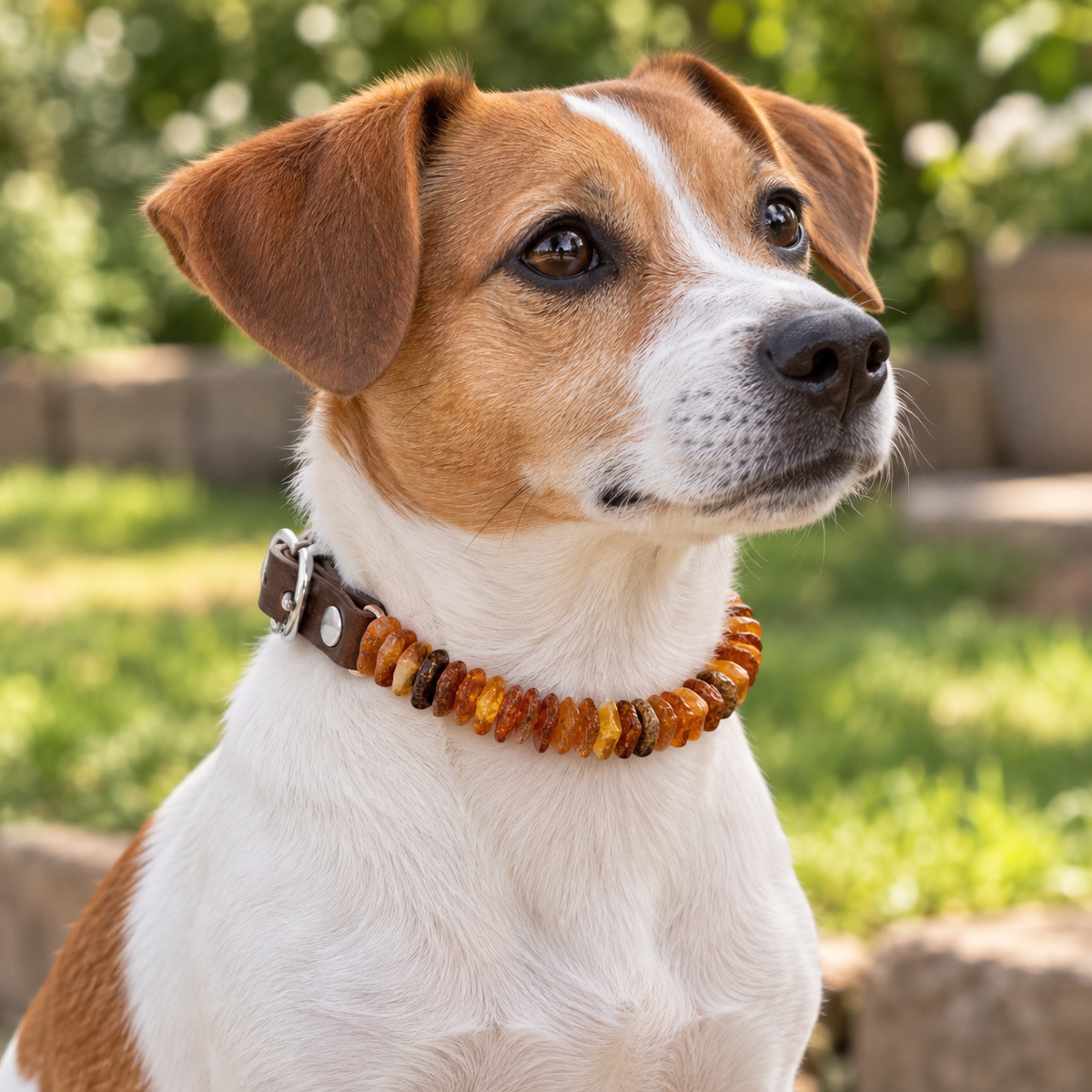 Genuine Baltic Amber Dog Collar, Natural Unpolished Amber Pet Collar, Adjustable Leather Flea & Tick Collar, Puppy Dog Collar